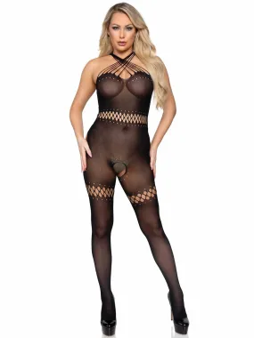 Leg Avenue Twisted Halter Sheer Crotchless Bodystocking