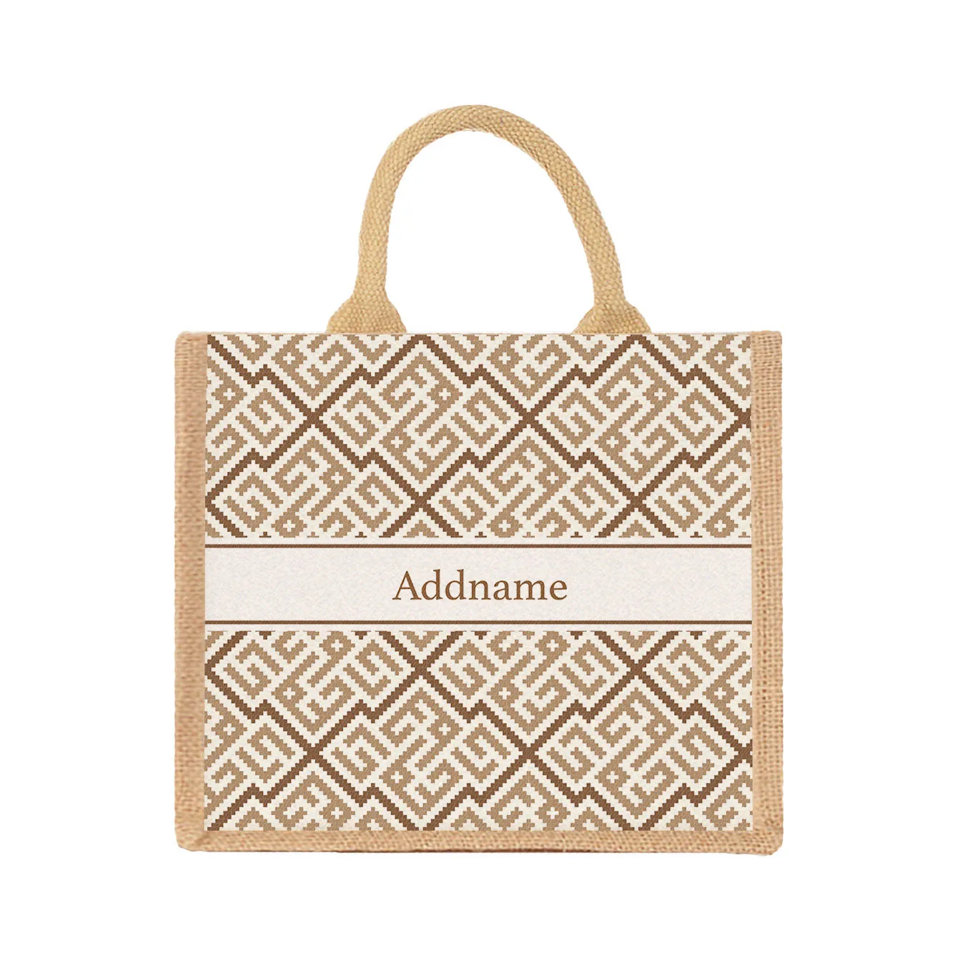 Linear Cubic Moroccan & Mosaic Series Jute Tote Bag [FREE Custom Add Name]