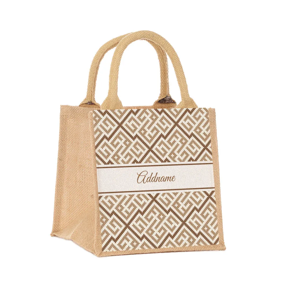 Linear Cubic Moroccan & Mosaic Series Jute Tote Bag [FREE Custom Add Name]