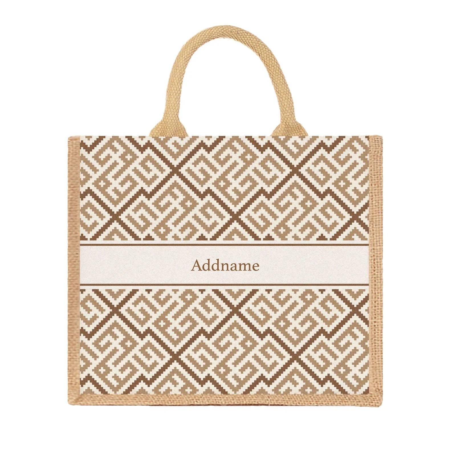 Linear Cubic Moroccan & Mosaic Series Jute Tote Bag [FREE Custom Add Name]