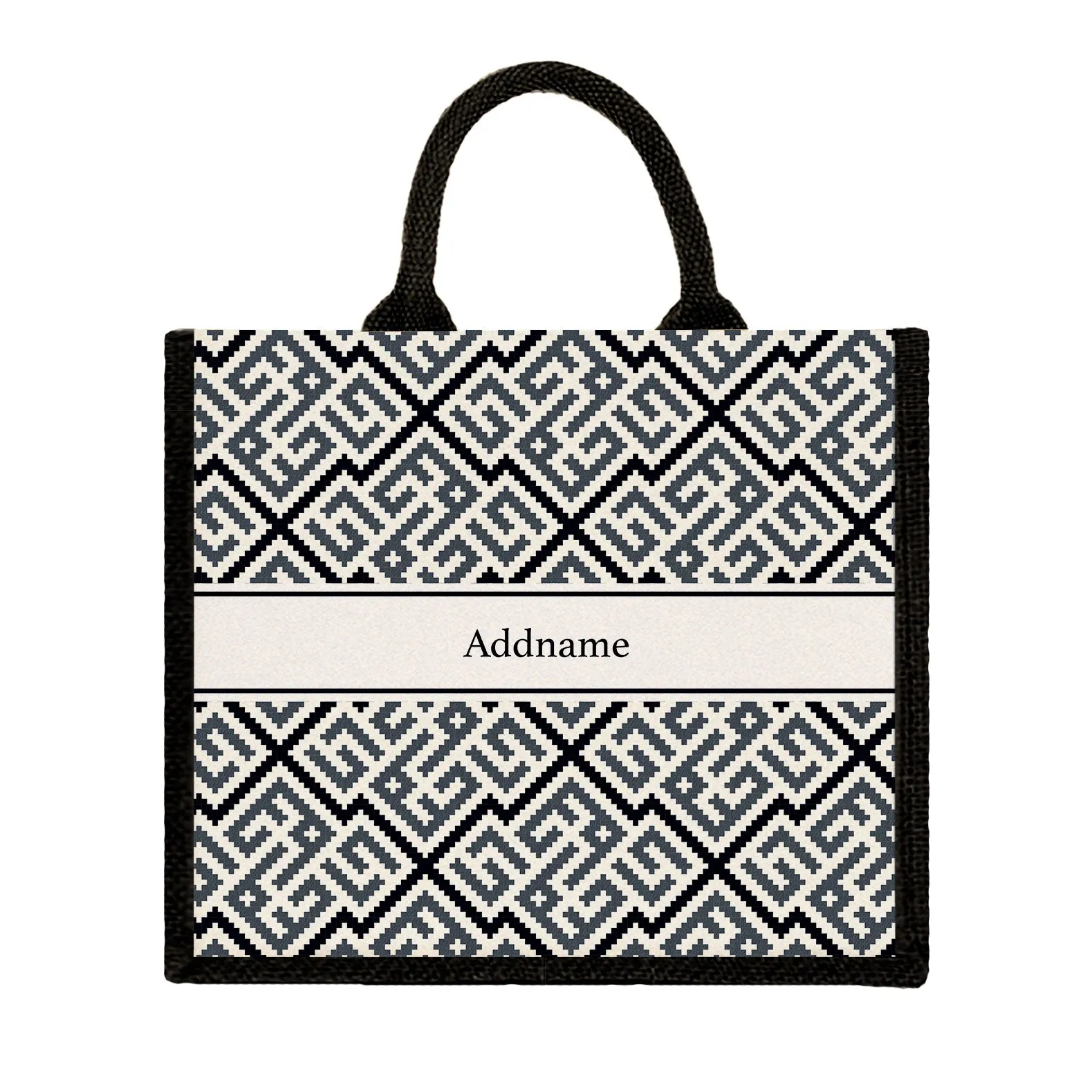 Linear Cubic Moroccan & Mosaic Series Jute Tote Bag [FREE Custom Add Name]