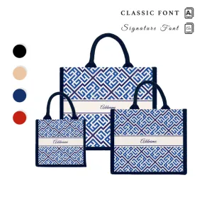 Linear Cubic Moroccan & Mosaic Series Jute Tote Bag [FREE Custom Add Name]