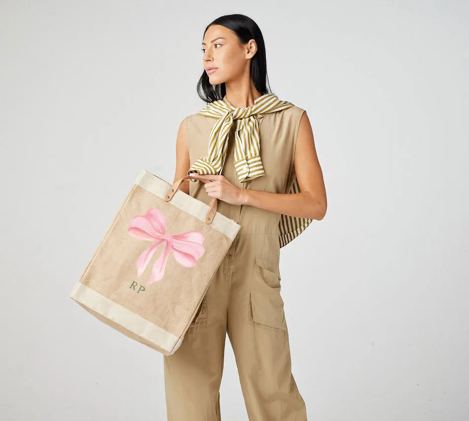 Market Bag in Natural with Rose Bow by Amy Logsdon