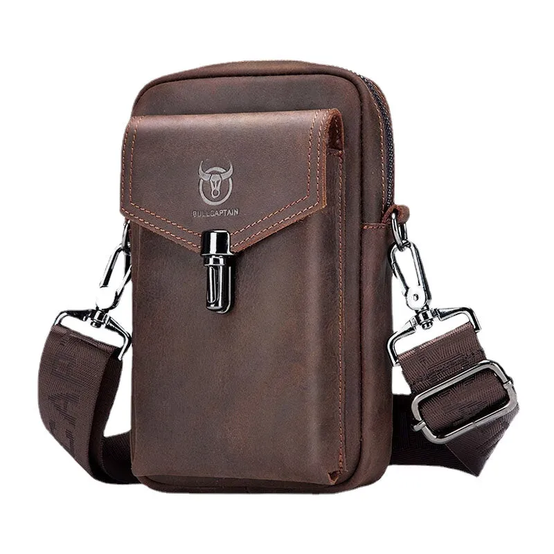 Men Genuine Leather Large Capacity Vintage 6.5 Inch Phone Bag Waist Shoulder Crossbody