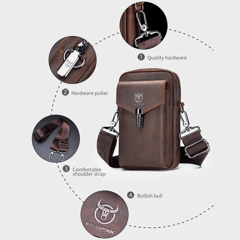 Men Genuine Leather Large Capacity Vintage 6.5 Inch Phone Bag Waist Shoulder Crossbody