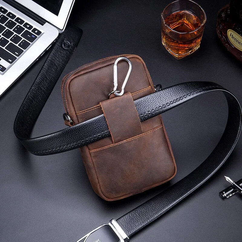 Men Genuine Leather Large Capacity Vintage 6.5 Inch Phone Bag Waist Shoulder Crossbody