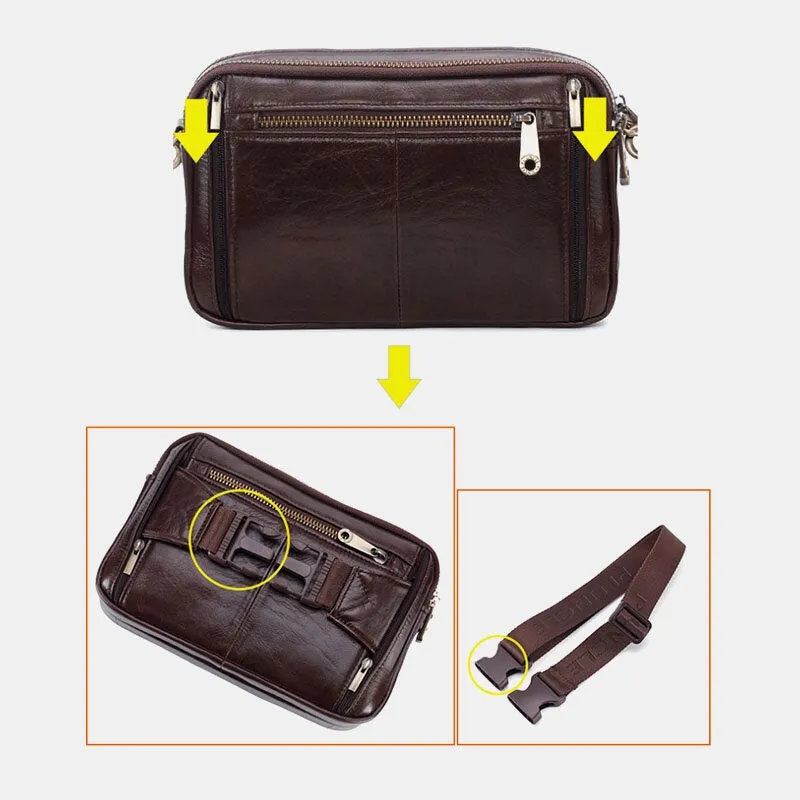 Men Genuine Leather Multi-function Retro Shoulder Bag Waist Cross Body