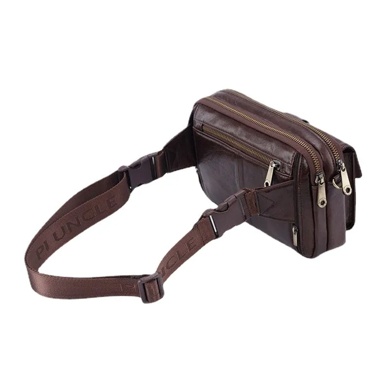 Men Genuine Leather Multi-function Retro Shoulder Bag Waist Cross Body