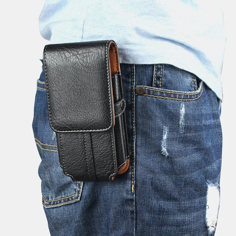 Men PU Leather EDC Multi-Purpose Belt Bag Vintage Lightweight Phone Bag Waist