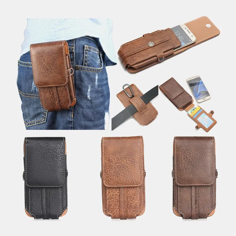 Men PU Leather EDC Multi-Purpose Belt Bag Vintage Lightweight Phone Bag Waist