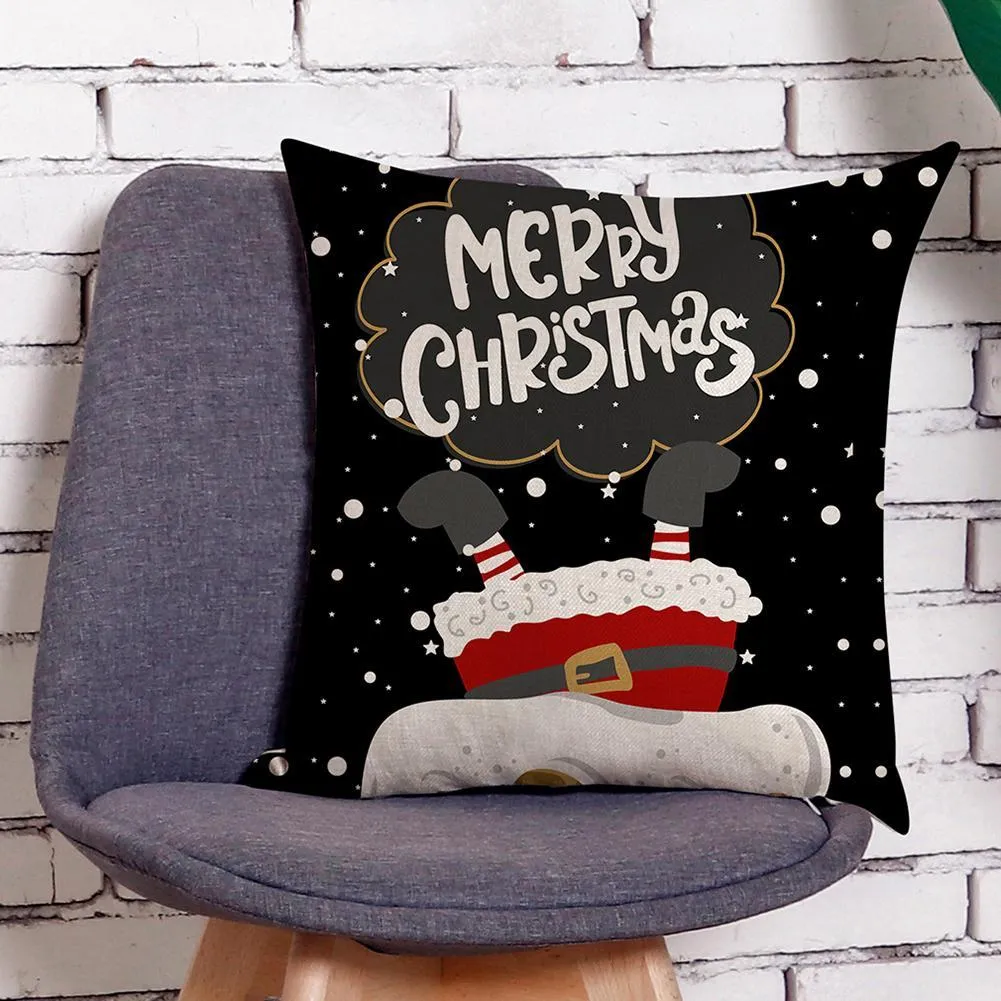 Merry Christmas Pattern Linen Pillowcase Home Sofa Throw Pillow Case Cover