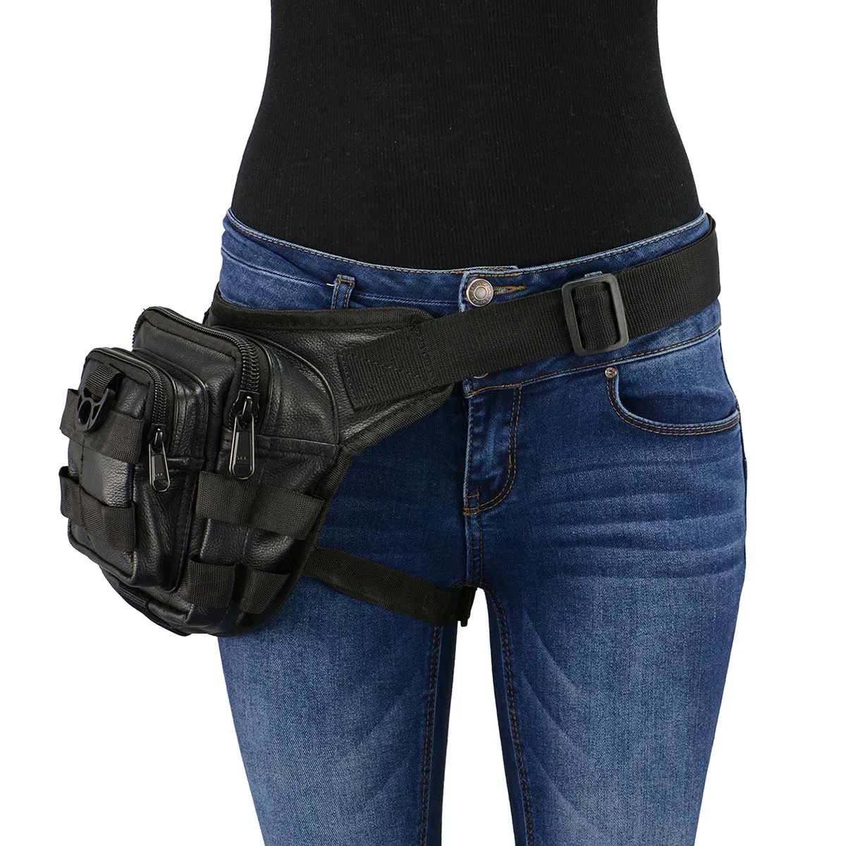 Milwaukee Leather MP8840 Black Leather Conceal and Carry Tactical Thigh Bag with Waist Belt