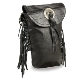 Milwaukee Leather SH506F Unisex Black Leather Belt Bag with Fringe and