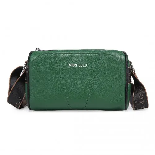 Miss Lulu Wide Strap Genuine Leather Crossbody Bag - Green | Elegant & Versatile