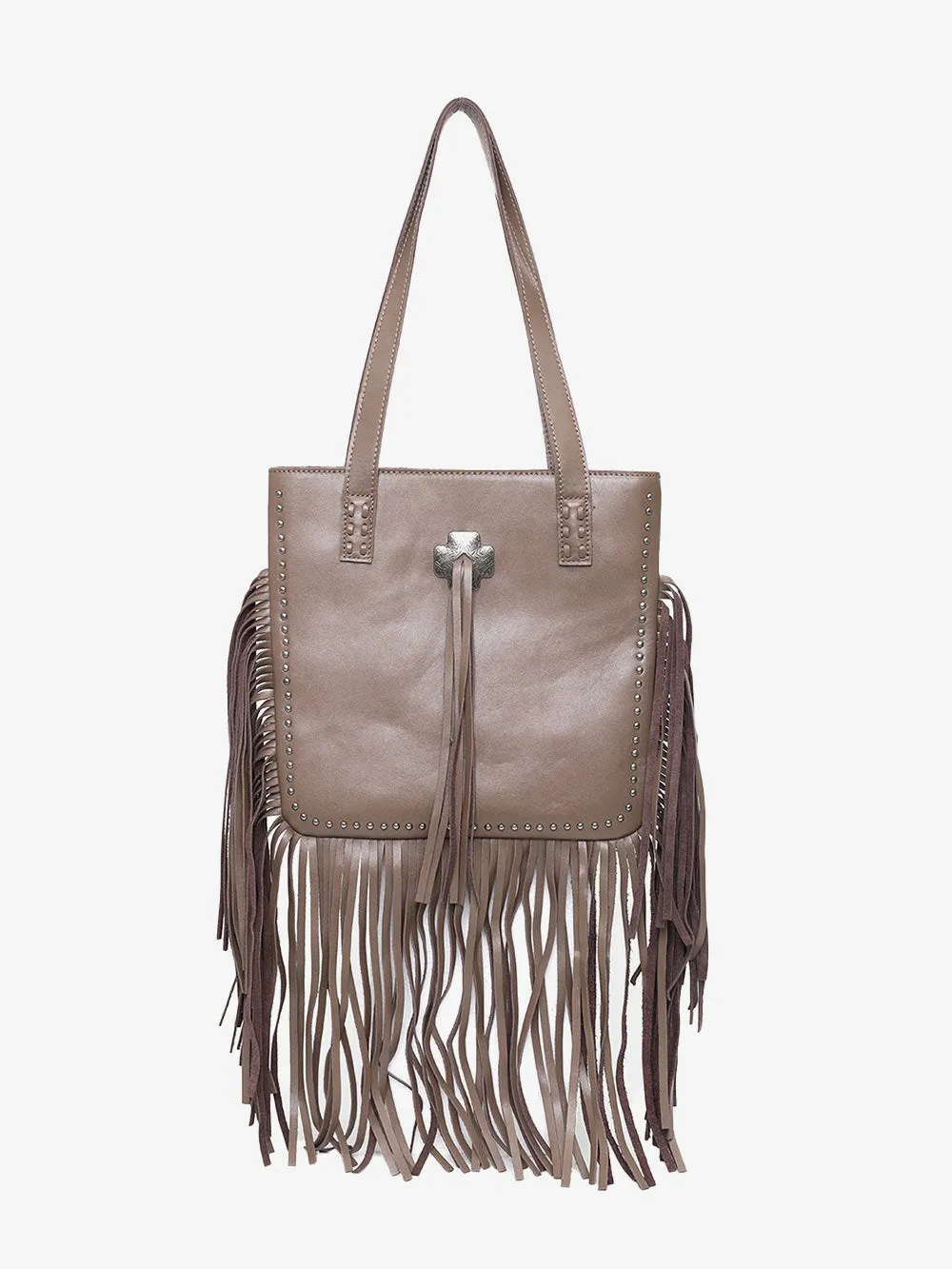 Montana West Concho Genuine Leather Fringe Tote Bag