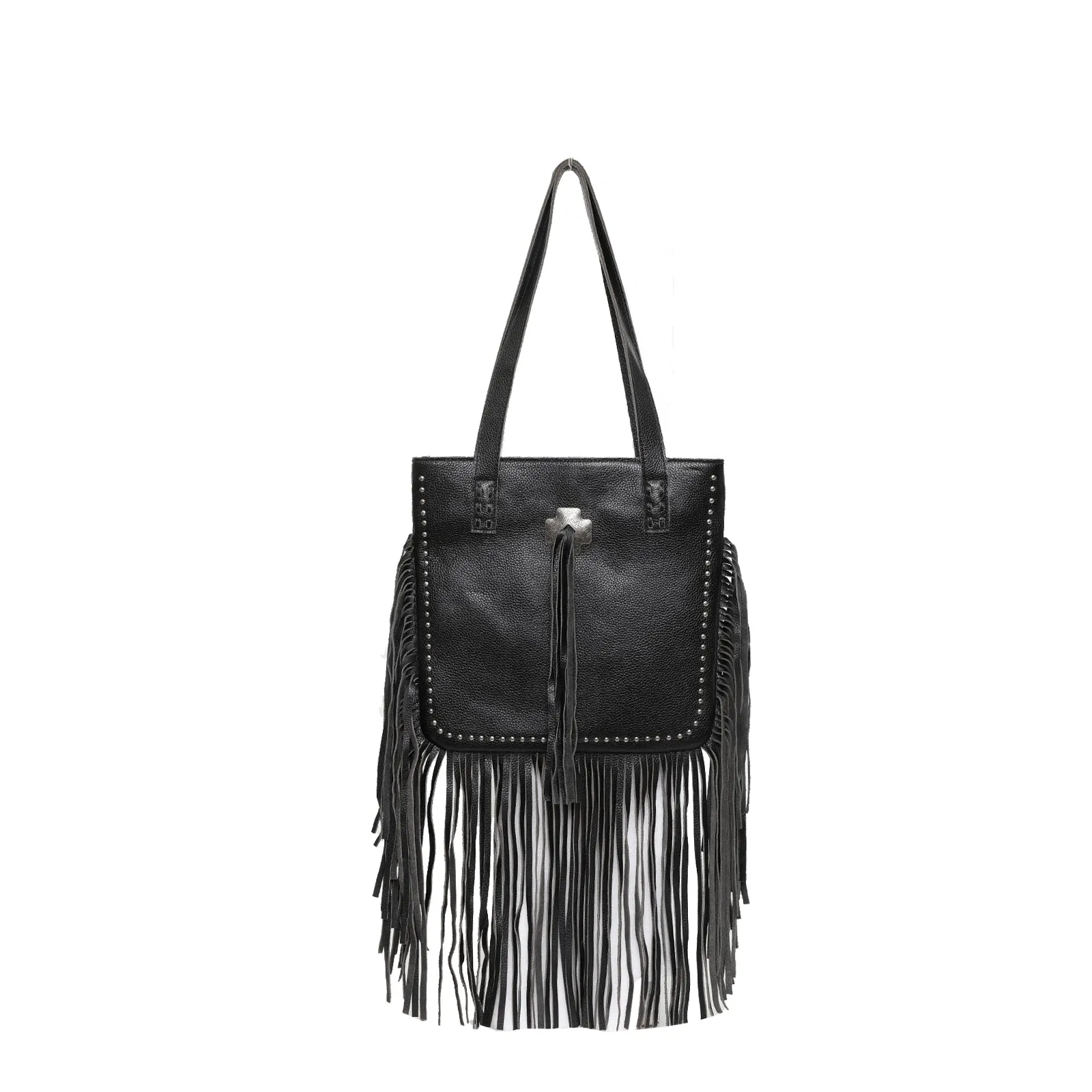 Montana West Concho Genuine Leather Fringe Tote Bag