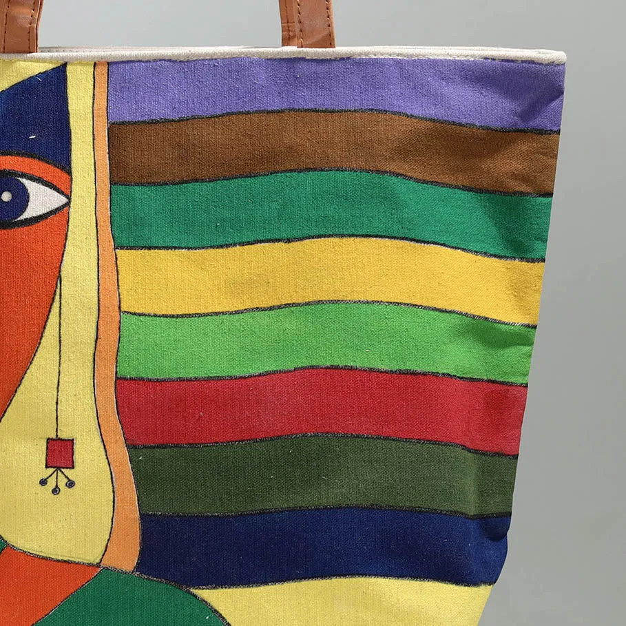 Multicolor - Modern Art - Handpainted Canvas Cotton Shoulder Bag