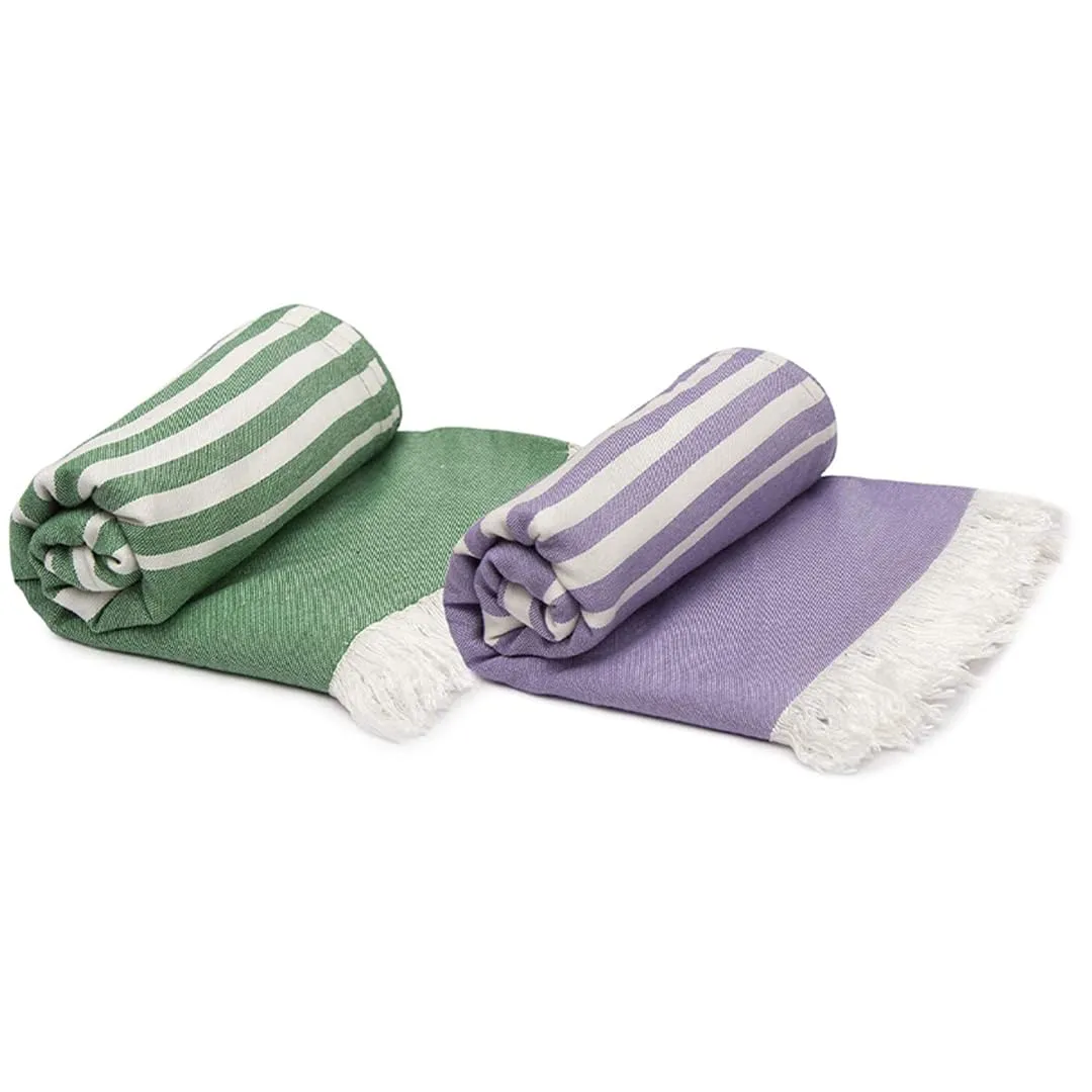 Mush Bamboo Turkish Towel Set: Perfect Diwali, Wedding, Housewarming, Couples. Soft, Absorbent, Compact, Travel, Gym, Beach, Pool, Yoga (2 Gift Box : Lavender - Dark Green)