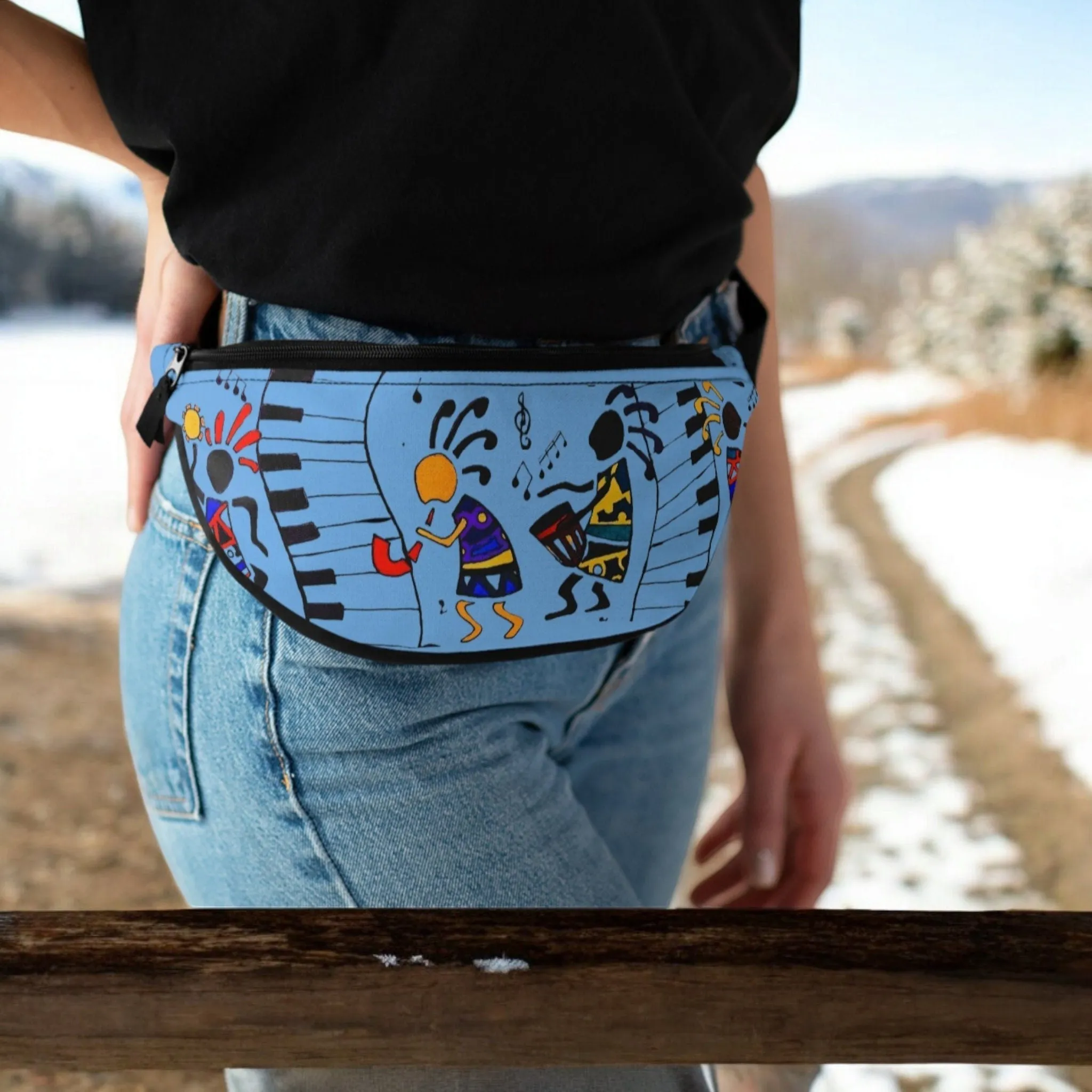 Music-Themed Artistic Fanny Pack Lightweight Adjustable Belt Durable Back  Zipper