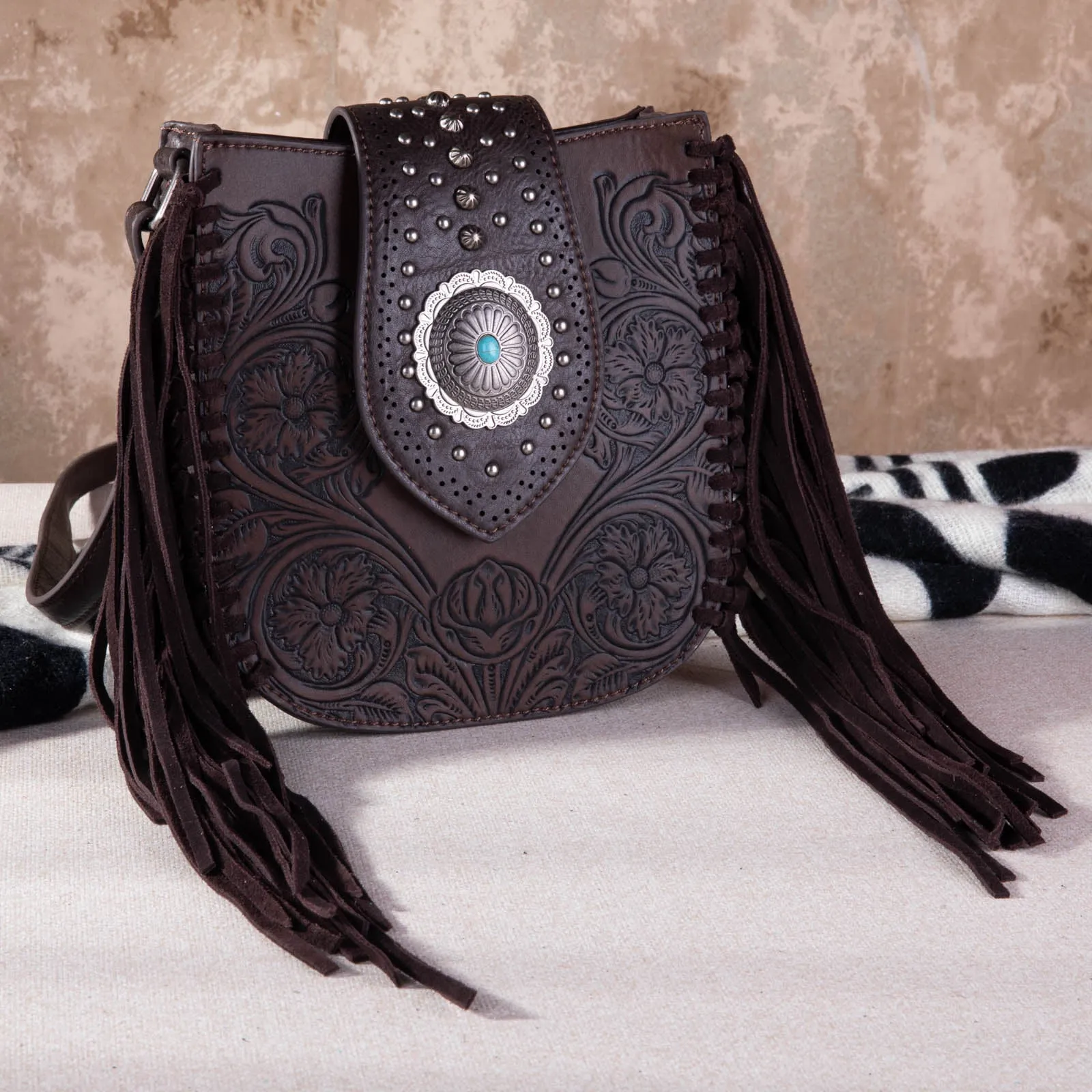 MW1249-8360 Montana West Tooled Collection  Crossbody - Coffee