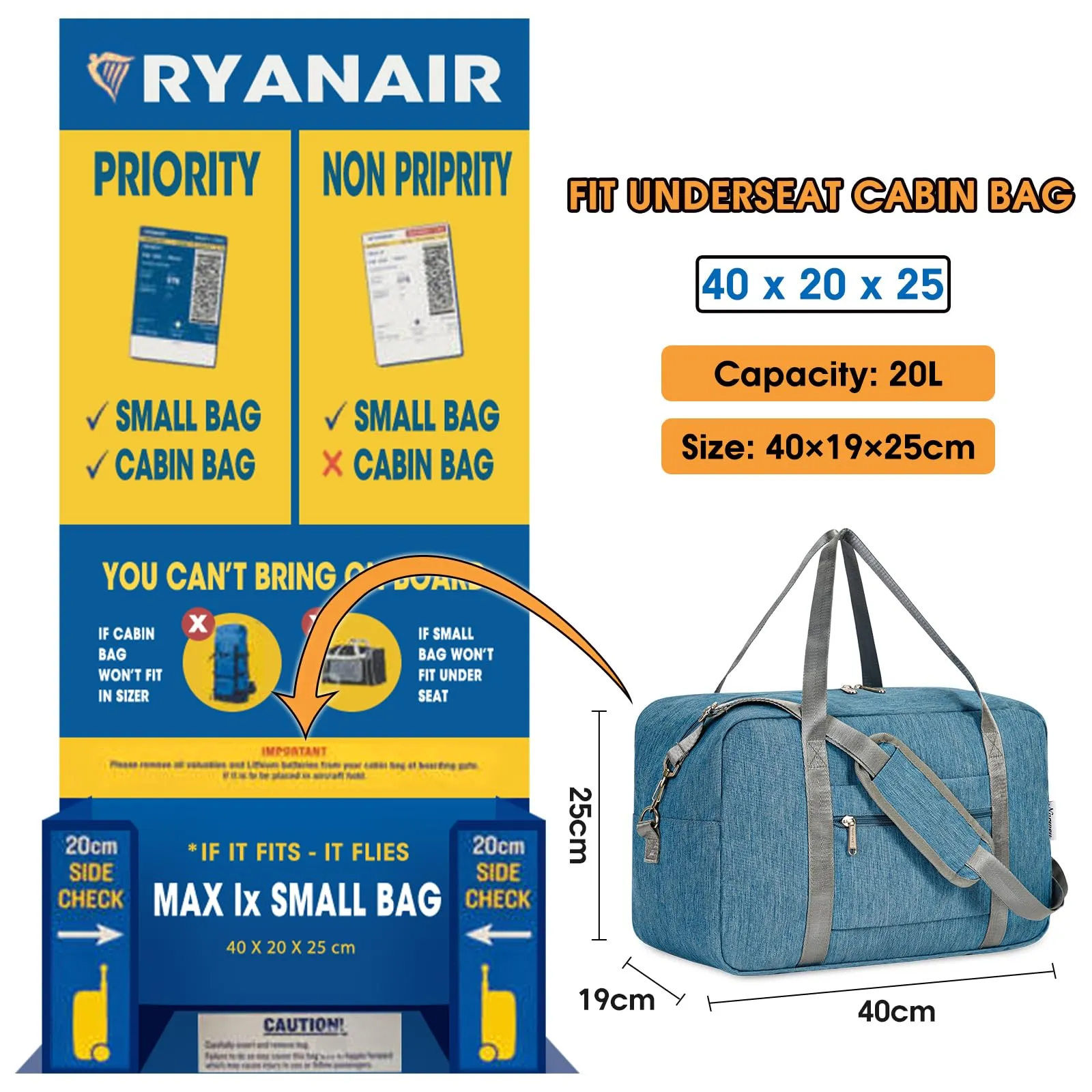 Narwey Foldable Travel Bag For Ryanair Airlines -  NW3302