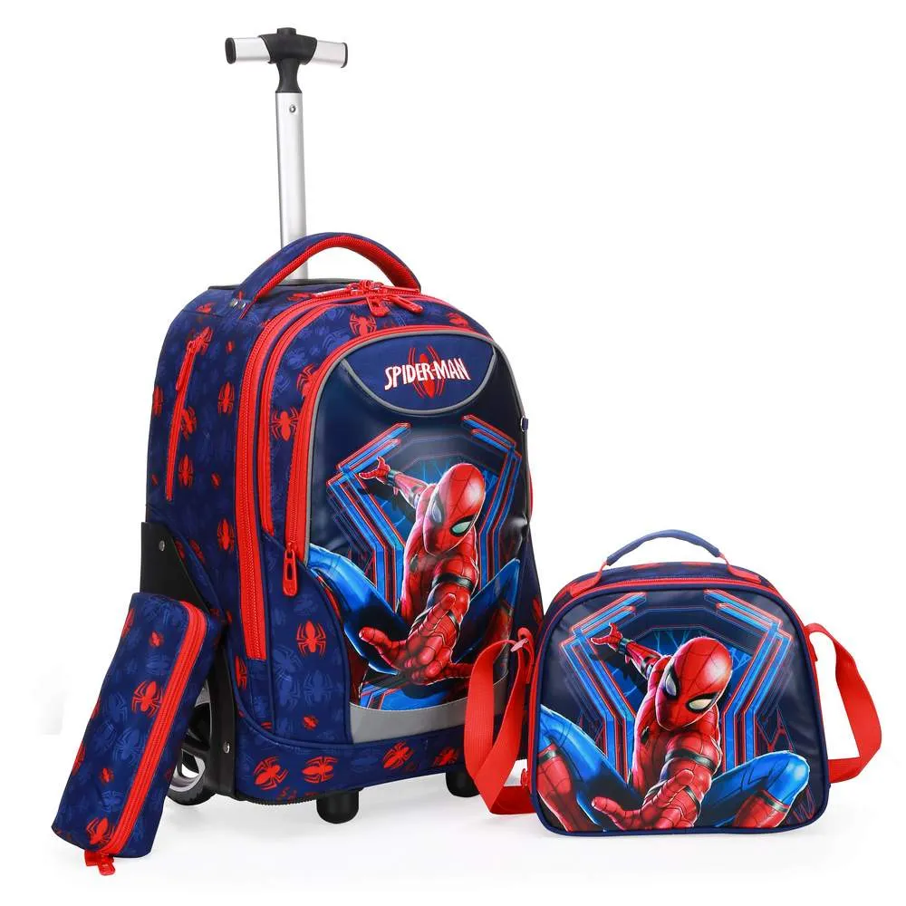 (NET) 3 in 1 Spiderman Cartoon Trolley School Bag With Back Pack