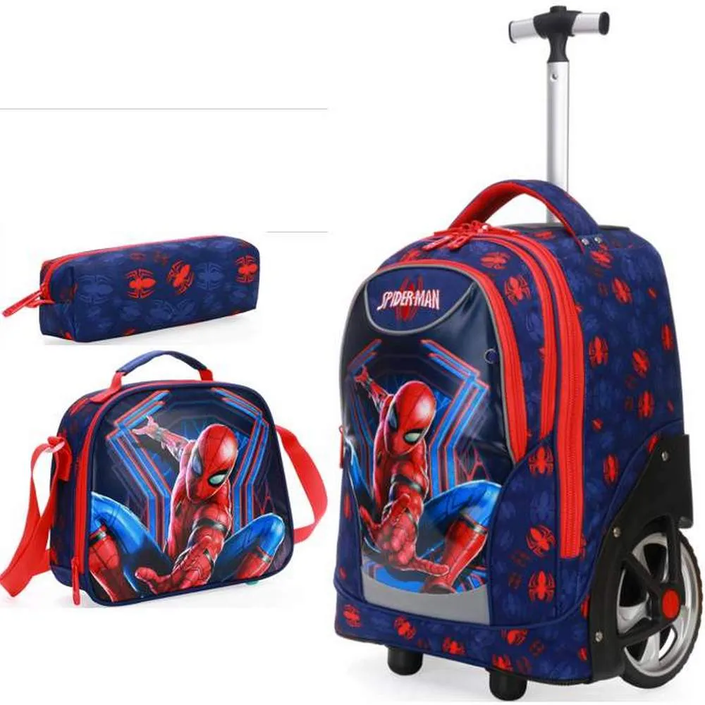 (NET) 3 in 1 Spiderman Cartoon Trolley School Bag With Back Pack