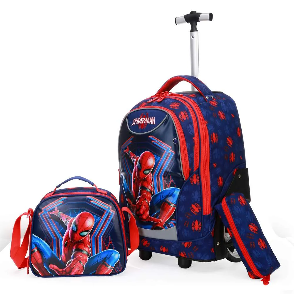 (NET) 3 in 1 Spiderman Cartoon Trolley School Bag With Back Pack