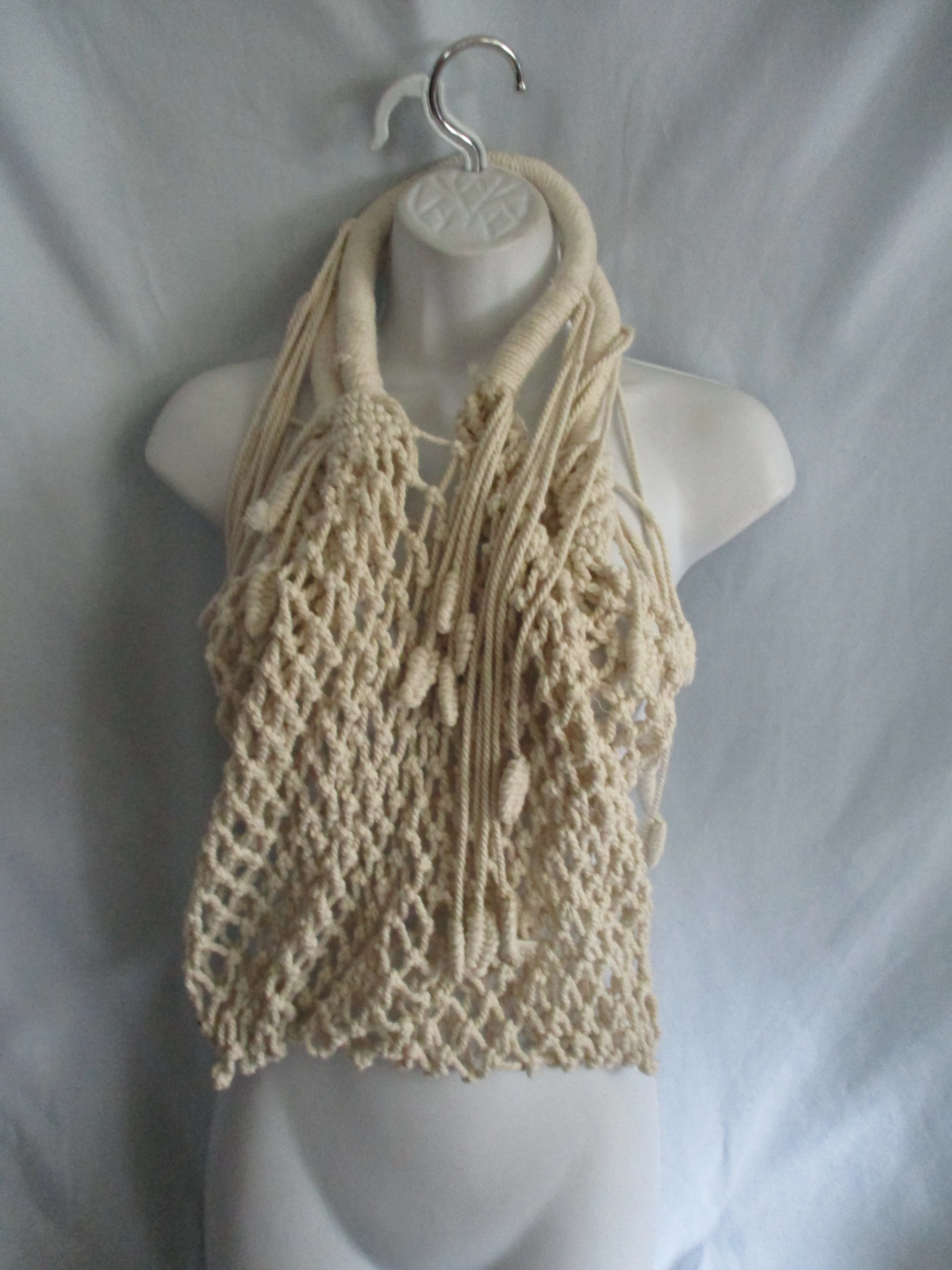 NEW Handmade macrame crochet fringe crossbody bag purse CREME WHITE