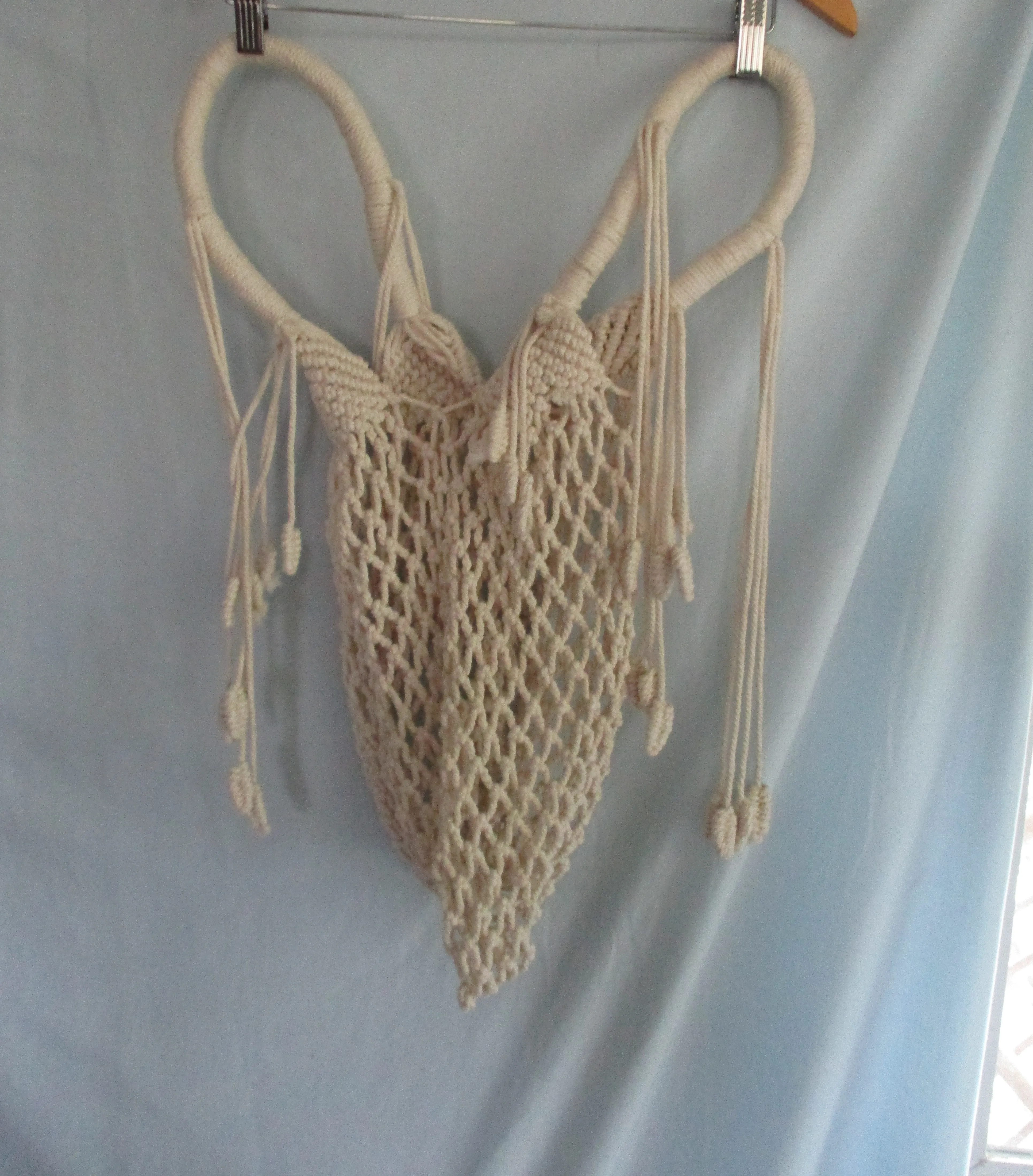 NEW Handmade macrame crochet fringe crossbody bag purse CREME WHITE