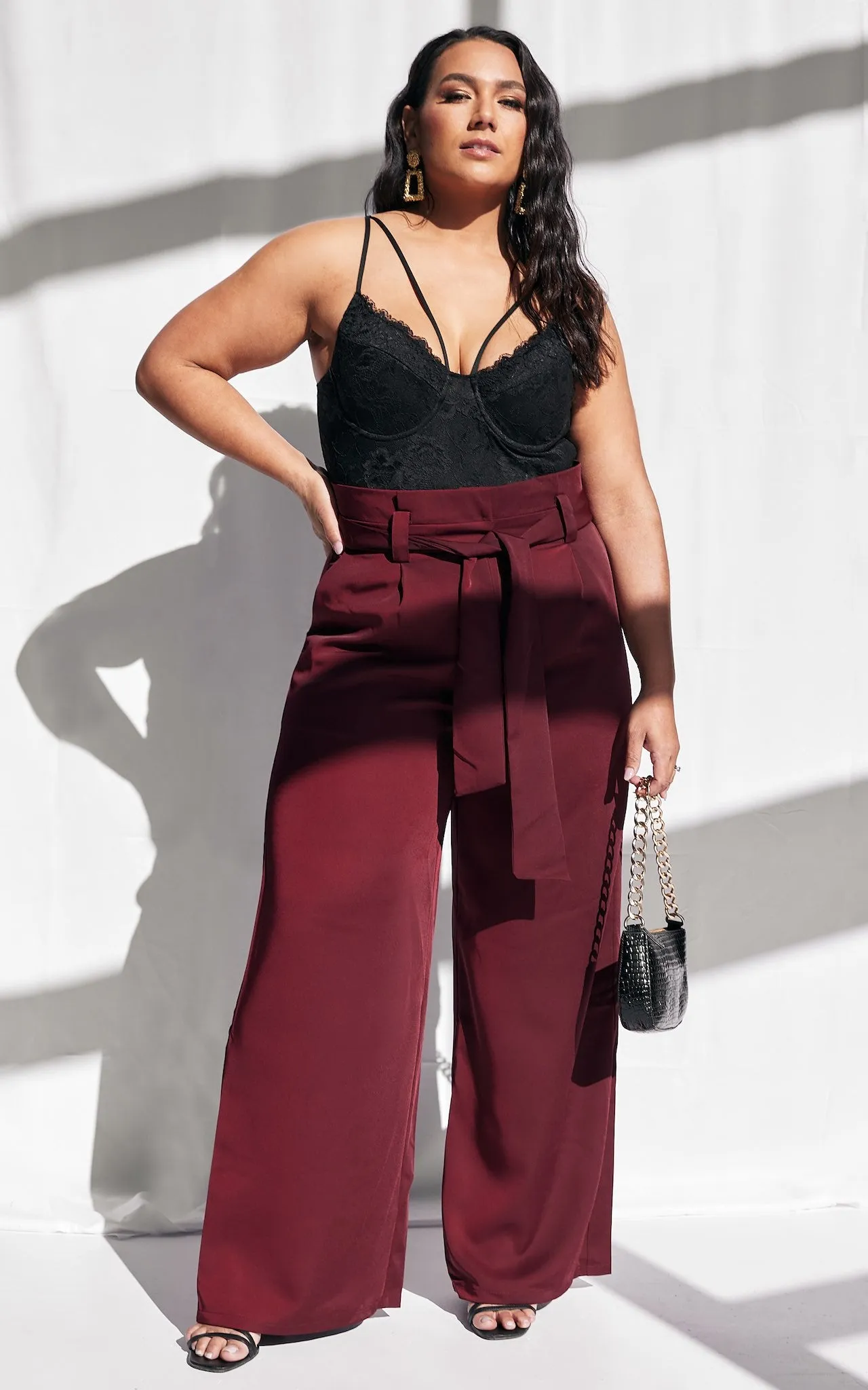 Nookie Wide Leg Pants - Burgundy