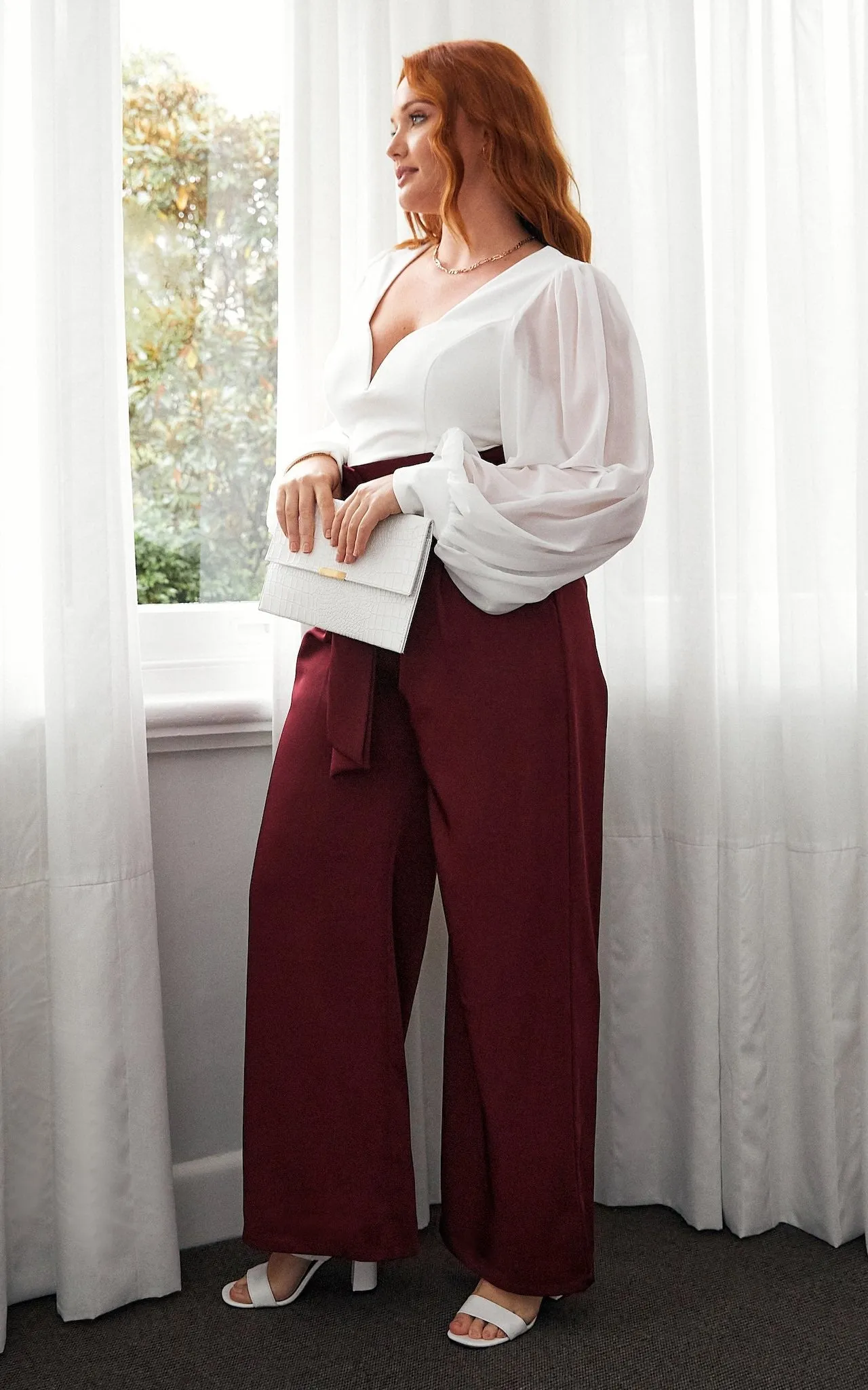 Nookie Wide Leg Pants - Burgundy