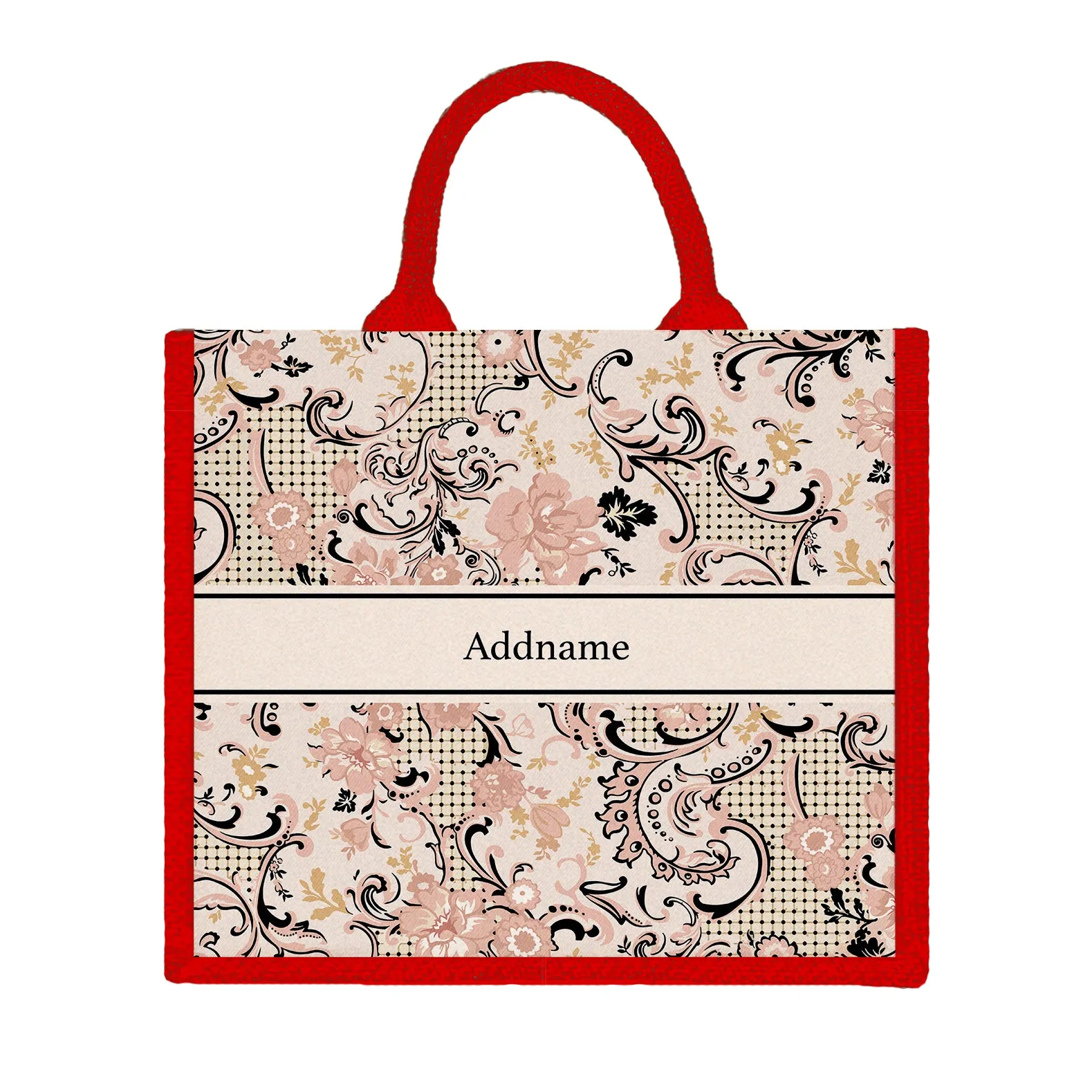 Oriental Series Large Jute Tote Bag [FREE Custom Add Name]