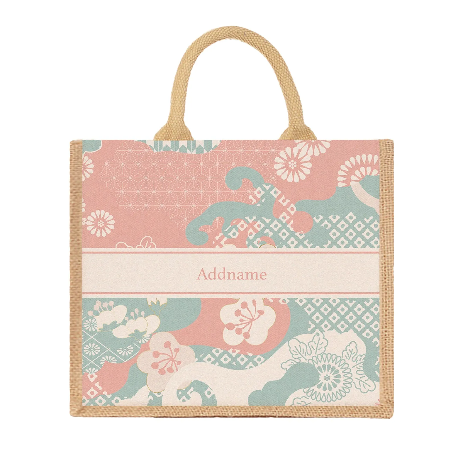 Oriental Series Large Jute Tote Bag [FREE Custom Add Name]