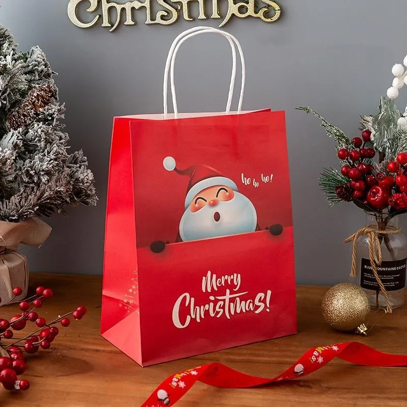 Paper Bag with Handles for Christmas Eve Party Supplies