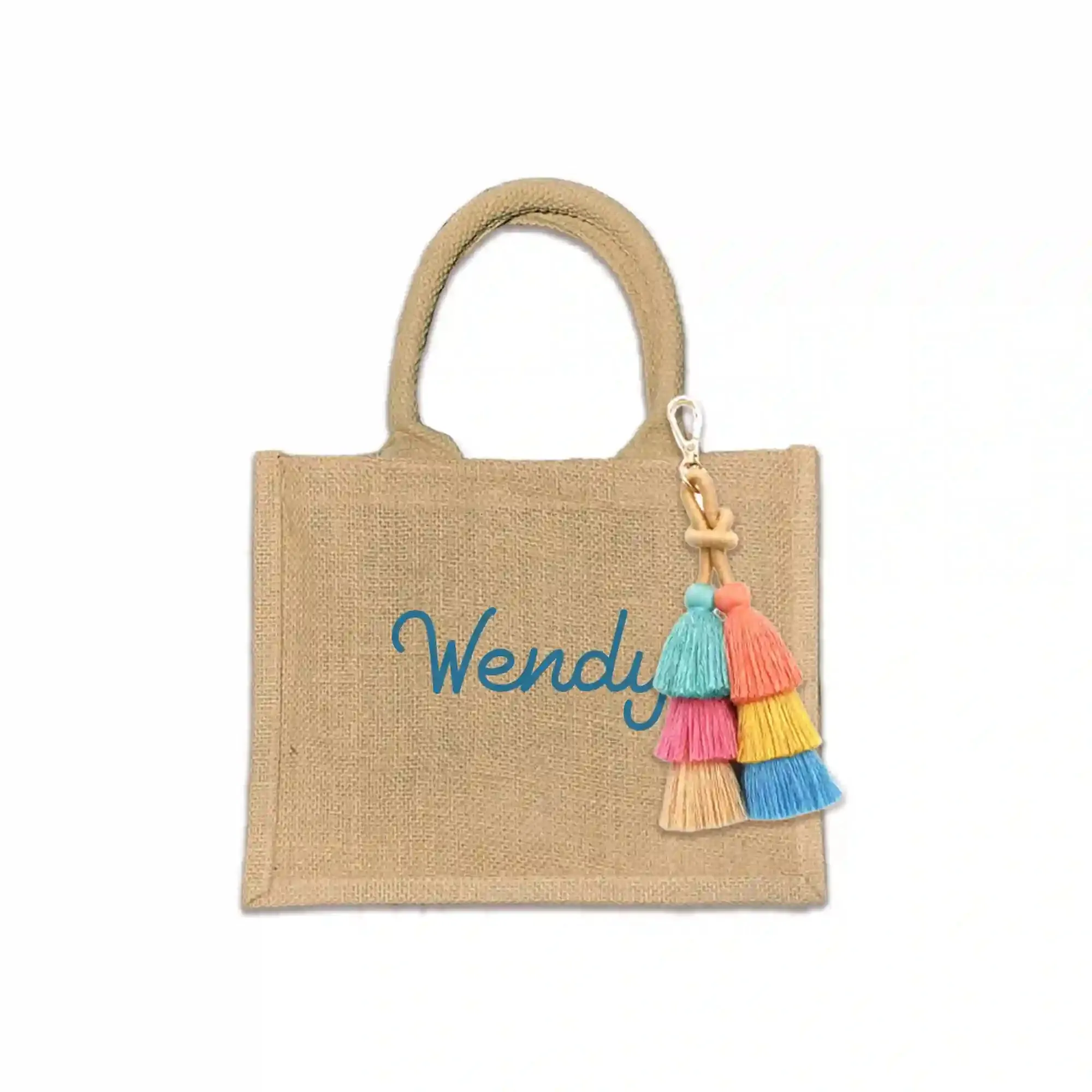 Personalized Boho Burlap Tote Bag