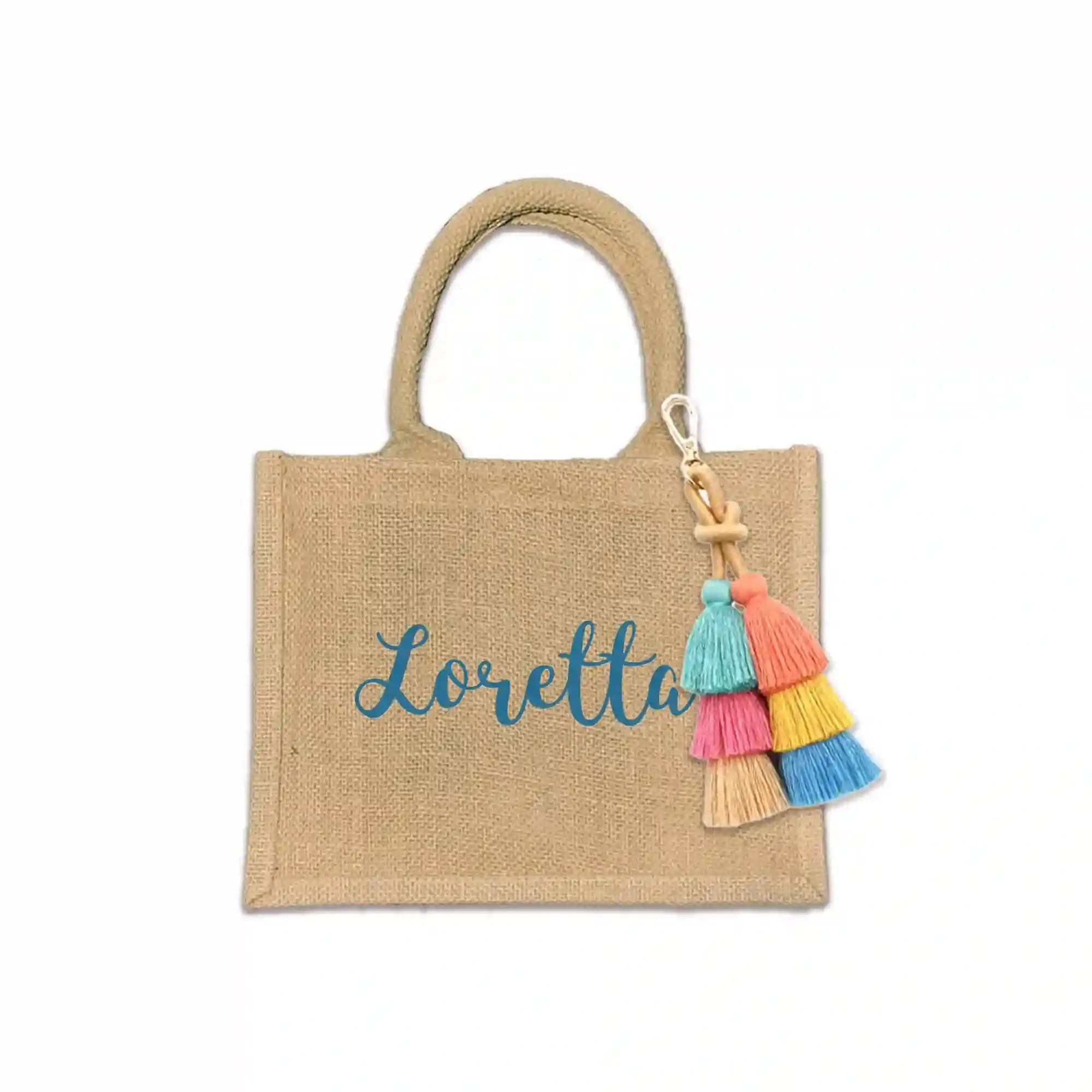 Personalized Boho Burlap Tote Bag