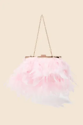 Pink Feathered Chain Strap Hand Bag