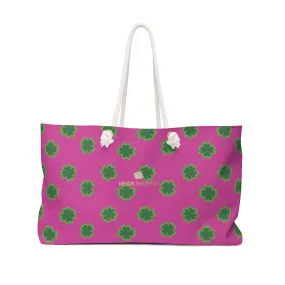 Pink Green Clover Tote Bag, Best Colorful St. Patrick's Day Large Weekender Tote Bag- Printed in USA