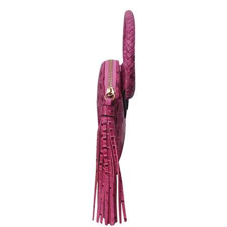 Pink NGIL Textured Fashion Faux Leather Mini Purse With Fringe Tassel