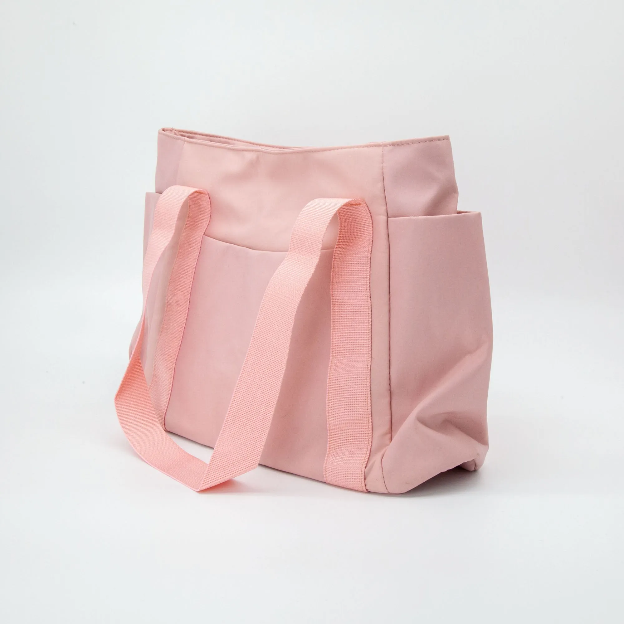 Pink Nylon Tote Bag with Multi Pockets