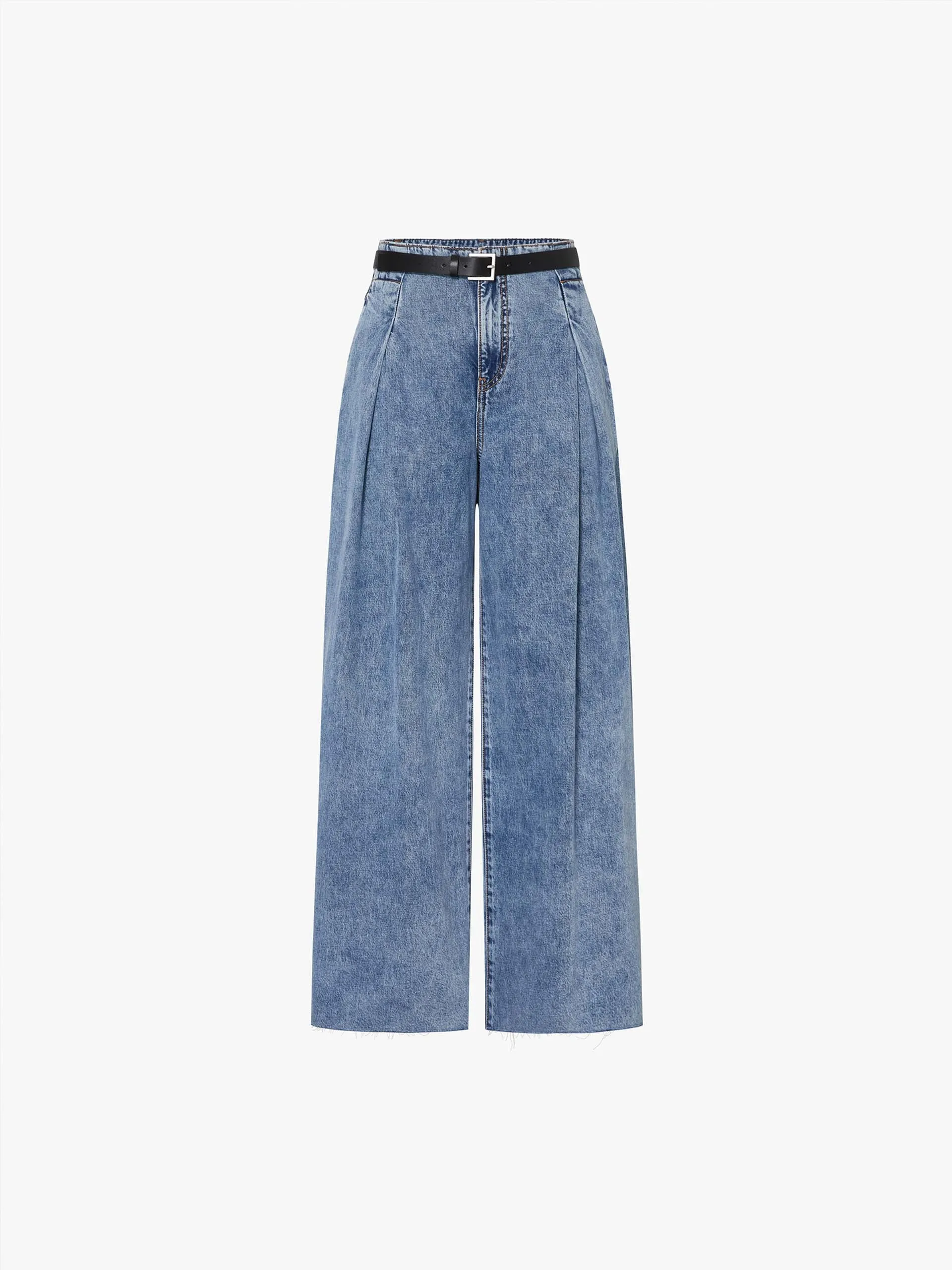 Pleated Wide Leg Jeans