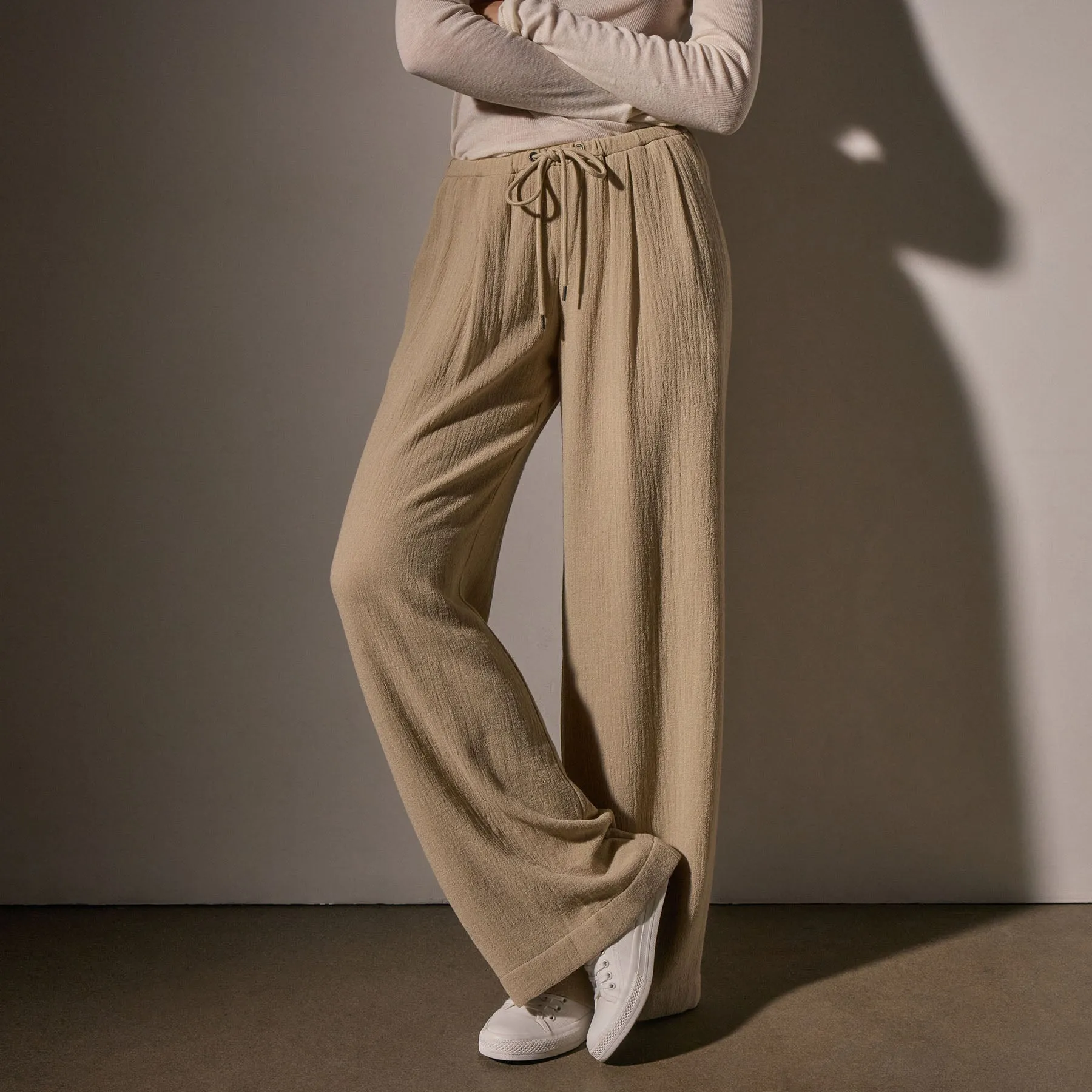 Pleated Wool Blend Pant - Biscuit