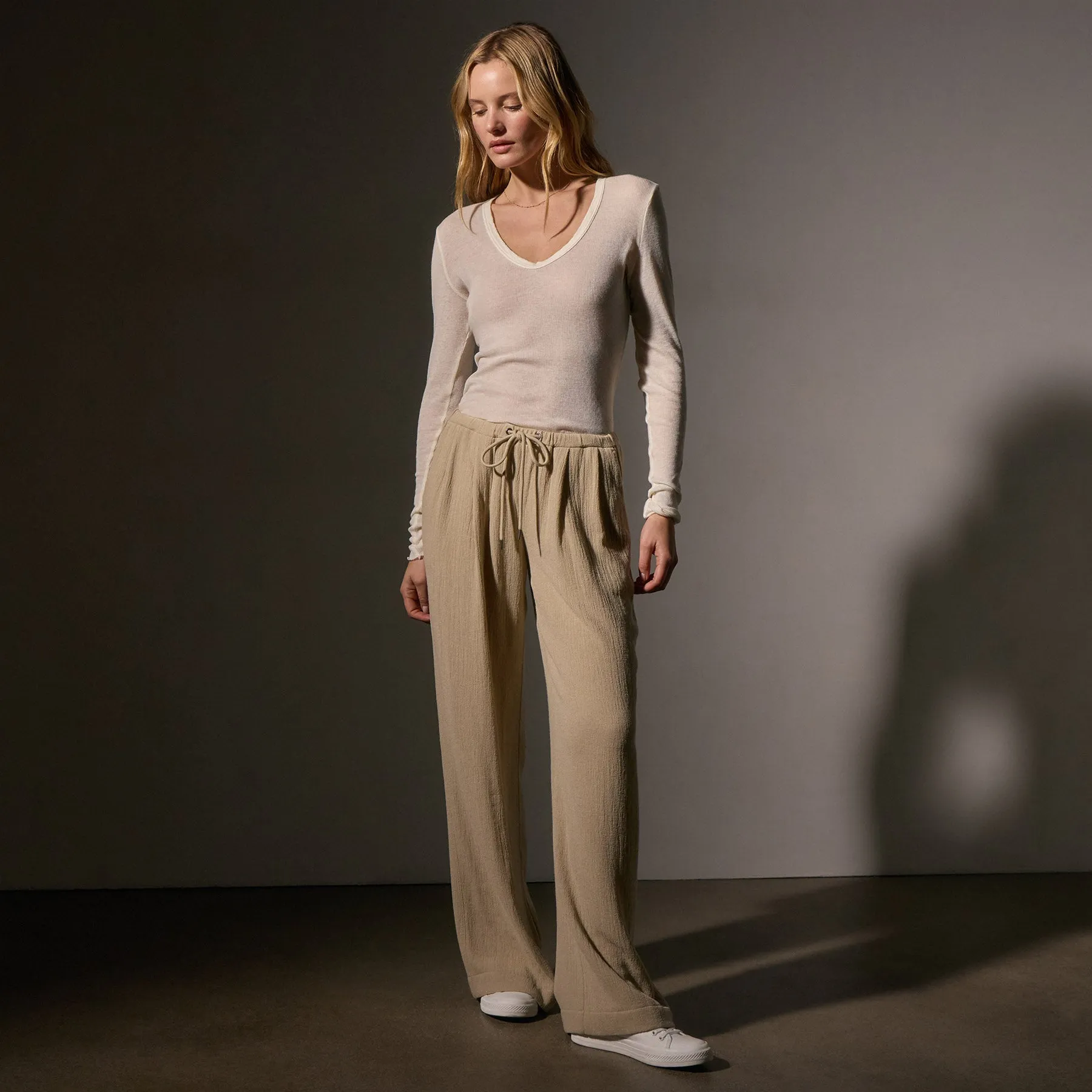 Pleated Wool Blend Pant - Biscuit