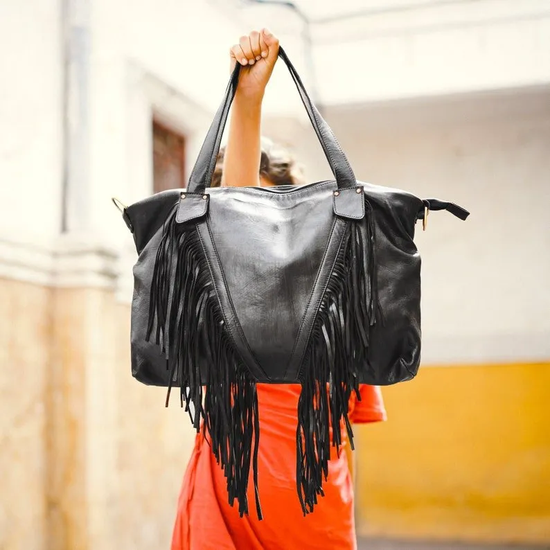 "Akira" fringe Cowhide Leather Bag