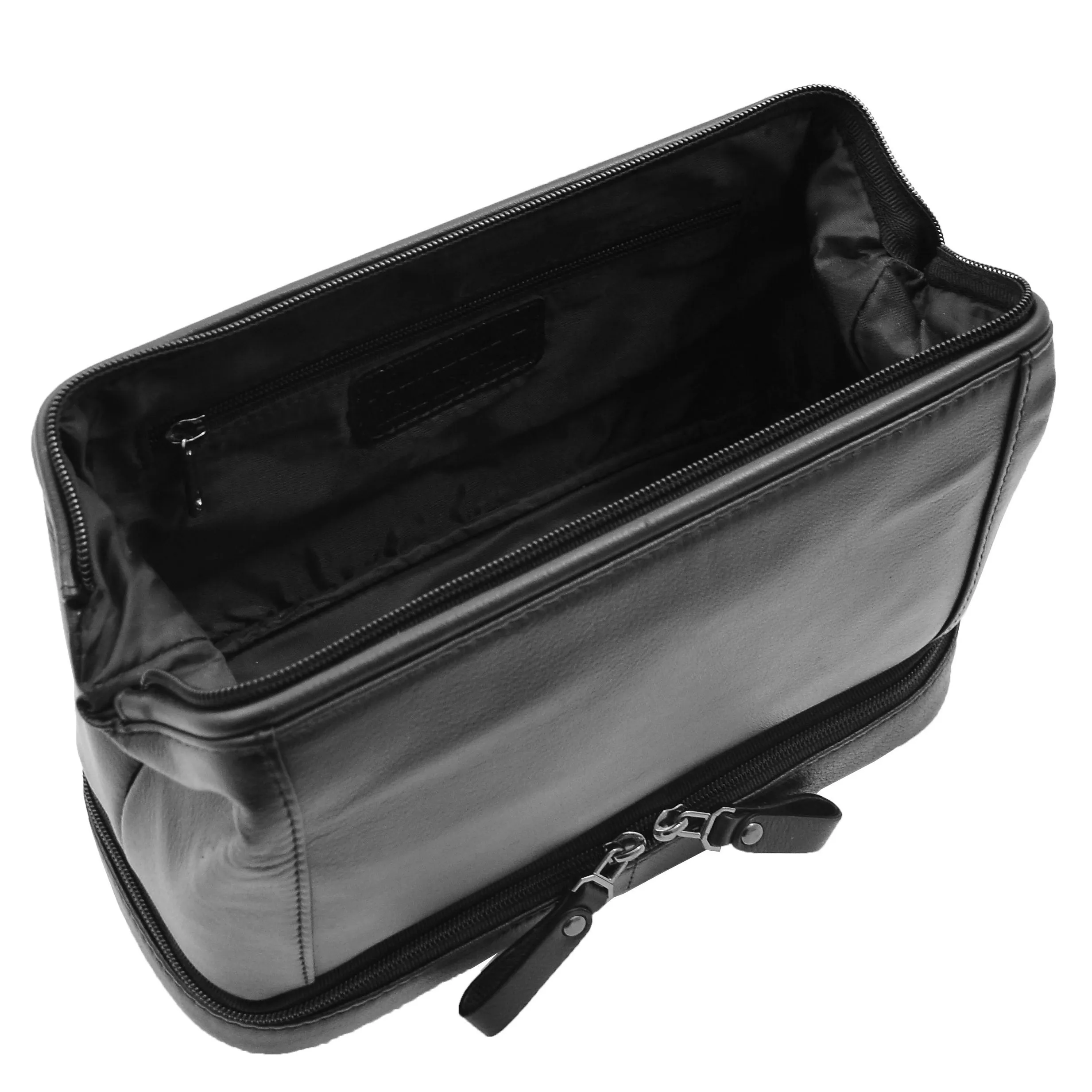 Real Black Leather Toiletry Wash Bag Cosmetic Shaving Kit Travel Pouch Neil