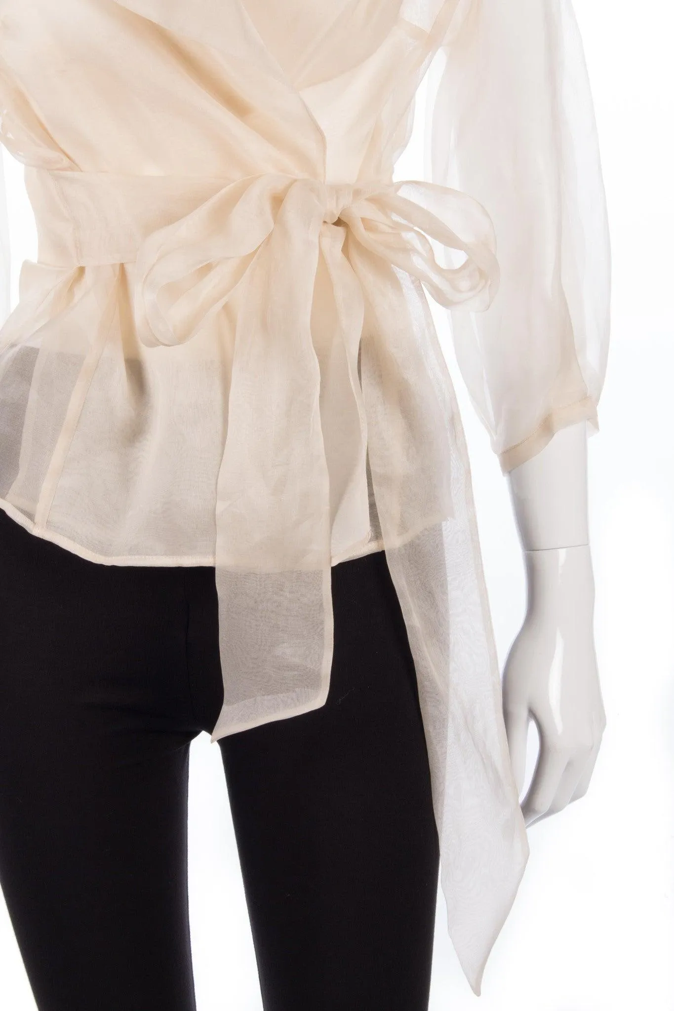 Rouge cream sheer silk fantastic wrap around blouse