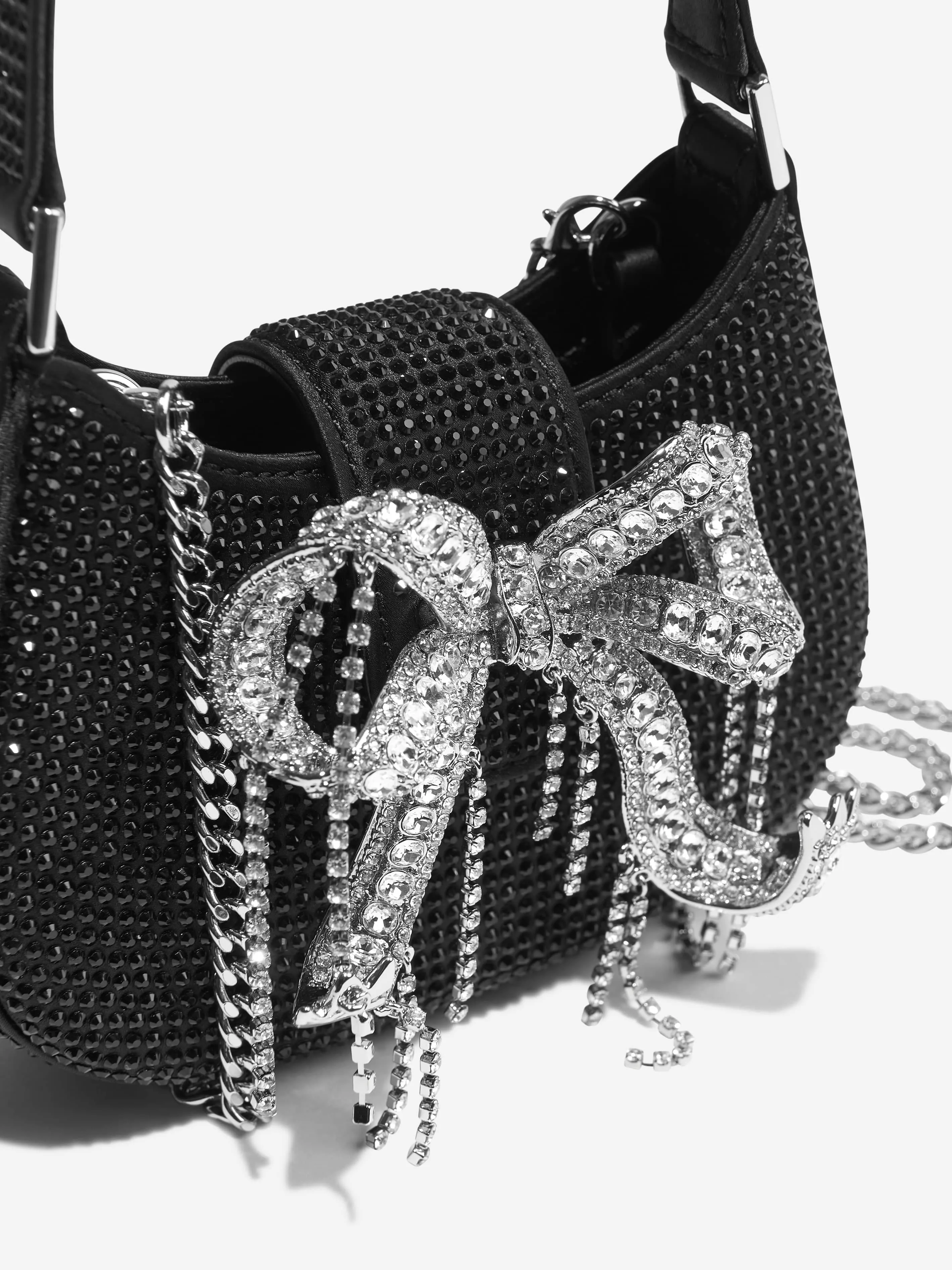 Self Portrait Girls Rhinestone Micro Crescent Bag in Black