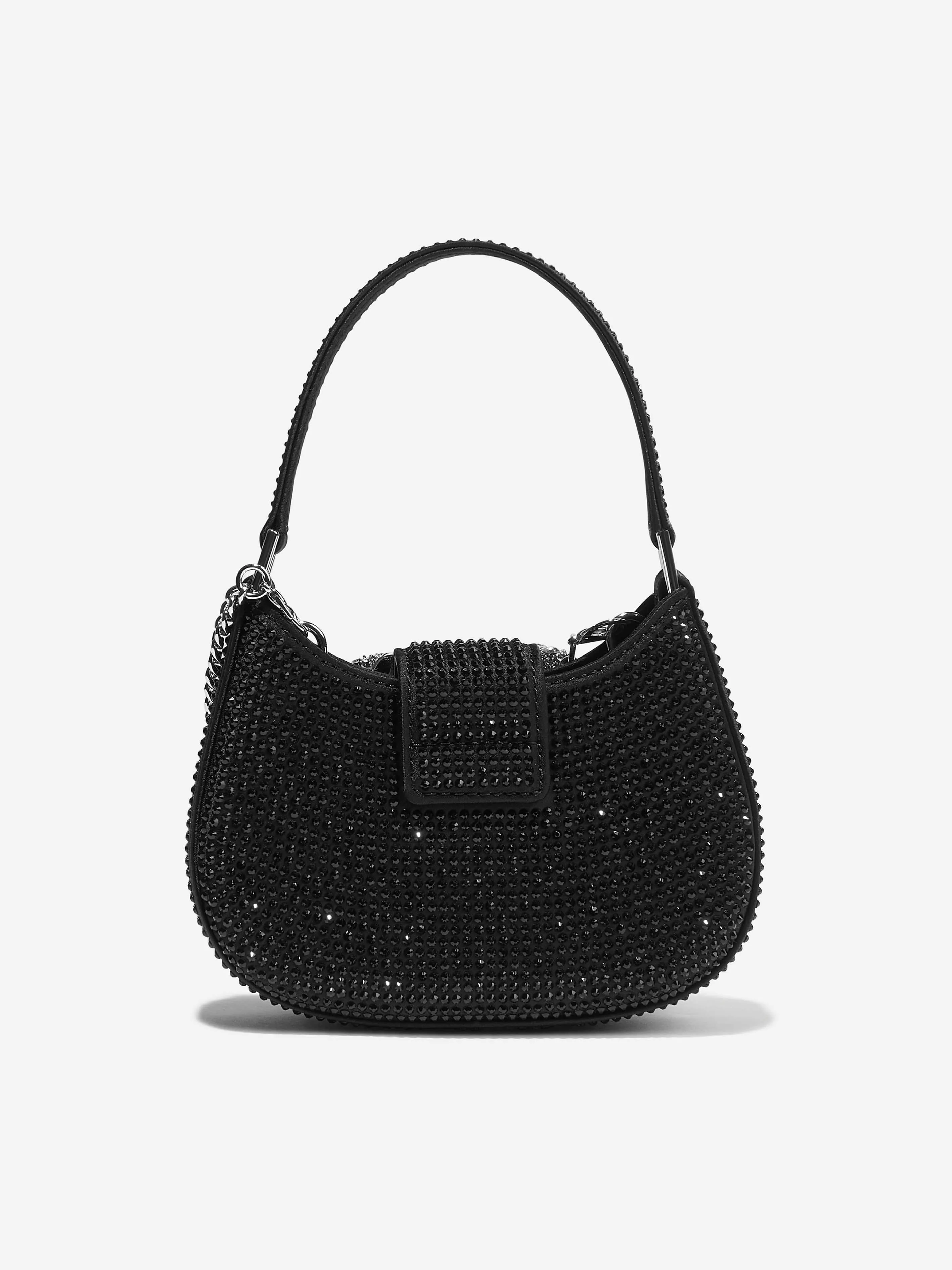 Self Portrait Girls Rhinestone Micro Crescent Bag in Black