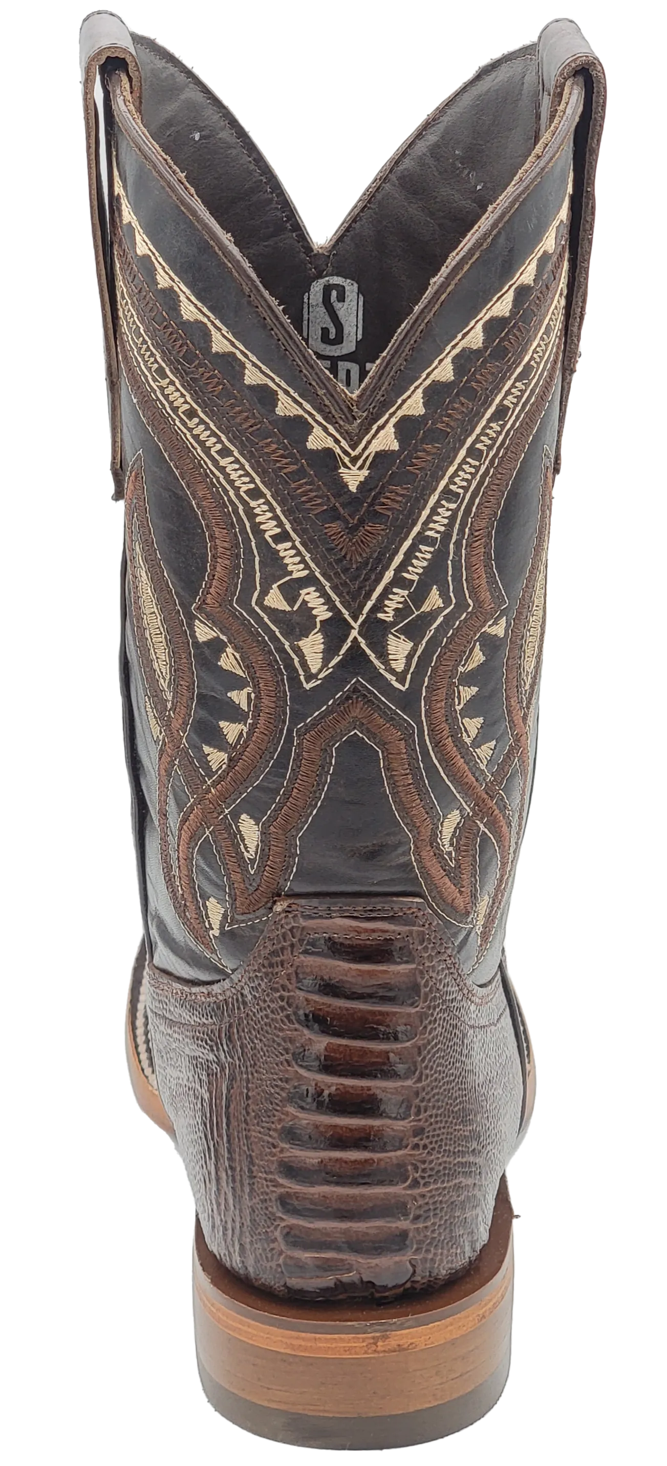 Silverton Ostrich Leg Print Leather Wide Square Toe Boots (Brown)